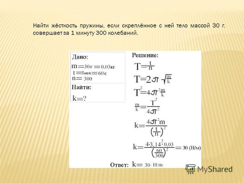 Масса груза жесткость пружины