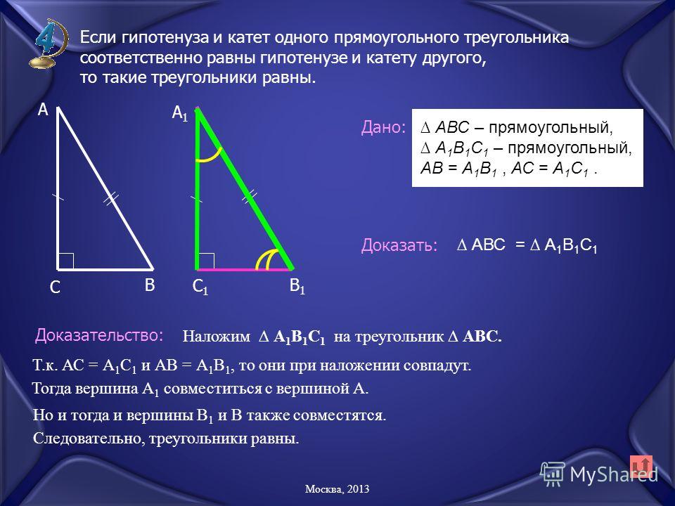 По гипотенузе и острому углу рисунок