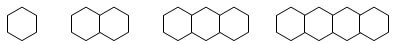 A series of hexagons. 1 hexagon followed by 2 hexagons pushed together, then 3 hexagons pushed together, then 4 hexagons pushed together.