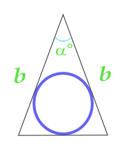 Площадь круга вписанного в равнобедренный треугольник, вычисляемая по боковым сторонам треугольника и углу между ними