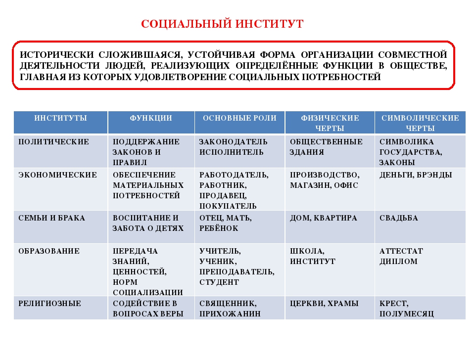 Основные институты общества презентация