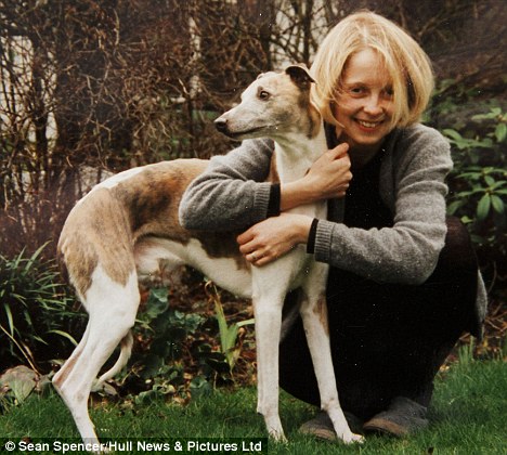 Rachel age 21 with pet dog Horace shortly before she met husband Anthony