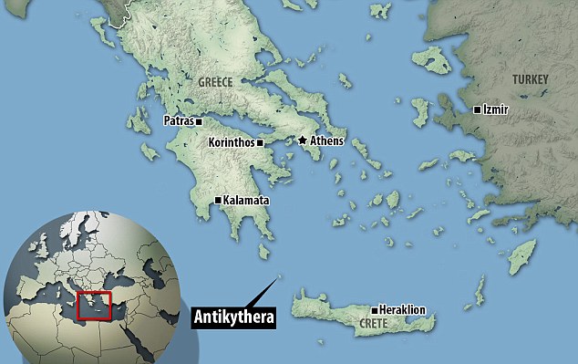 Antikythera (highlighted) which now has a population of just 44, was once one of antiquity