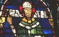 Colour stained window showing Thomas Becket