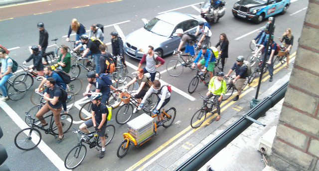 cyclists queuing