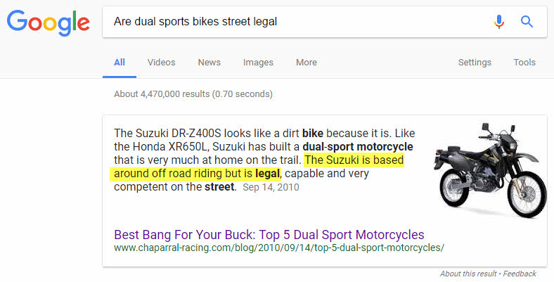 Featured Snippet based on an unoptimized landing page