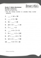 Grade 7 Maths Worksheet: Number sentences