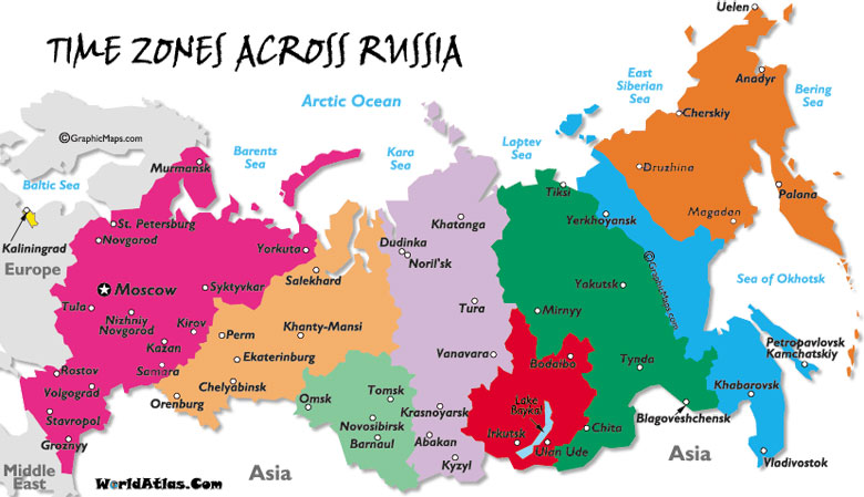 Russia Timezone map